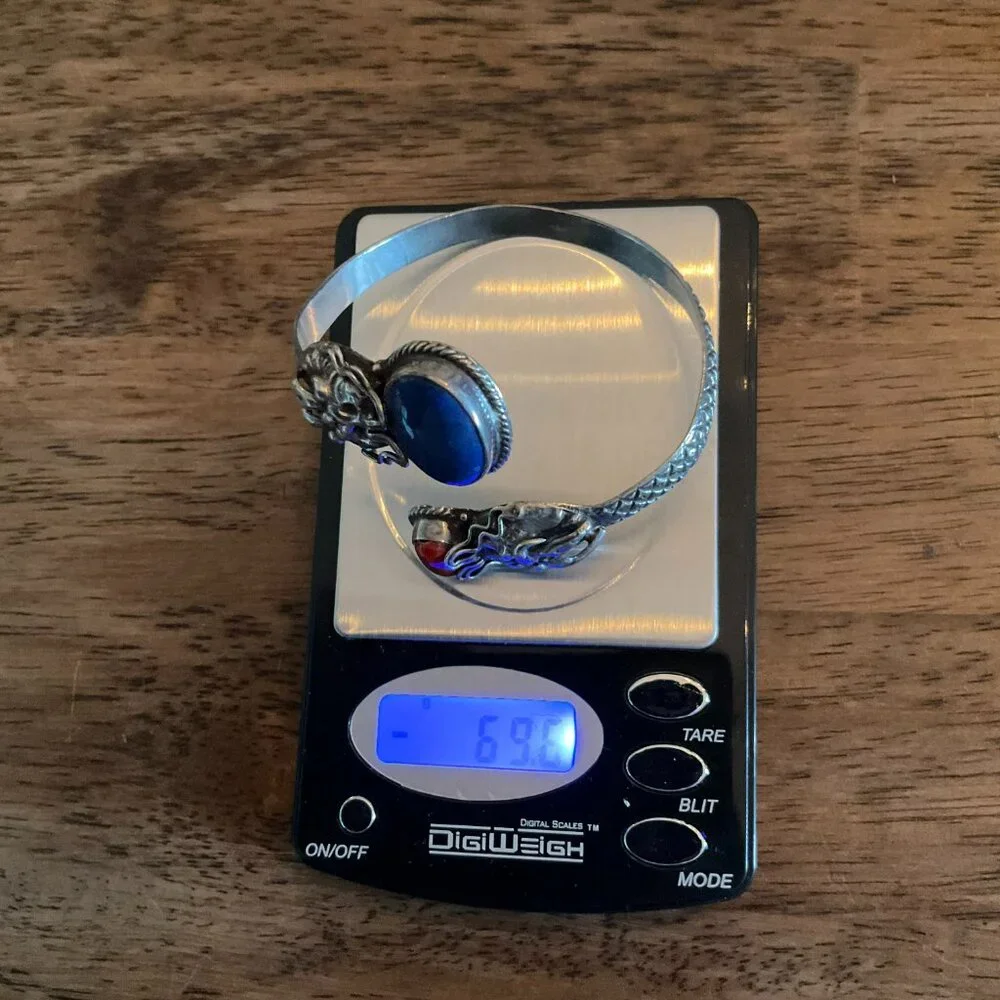 925 silver with lapis and coral stones, unique shape 69 grams